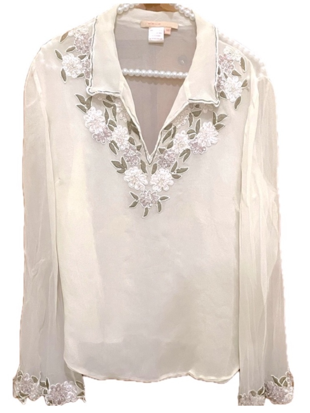 Silk Floral Embroidered Sheer Blouse